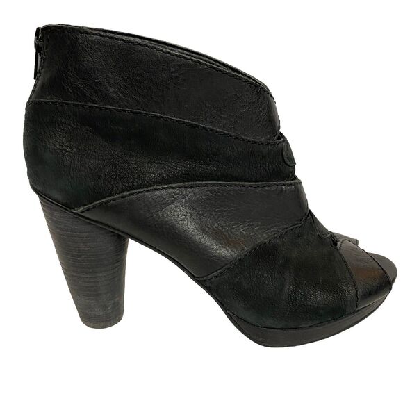 Fossil Bobbi Peep Toe Ankle Boots Booties Women’s Size 8.5 Black Leather - Picture 6 of 13